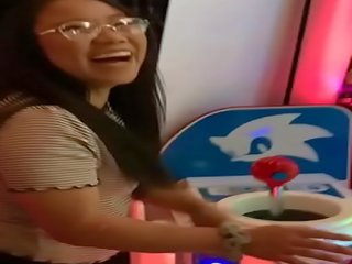 Arcade vid game nerdy tiny asian teen deepthroat and creampie